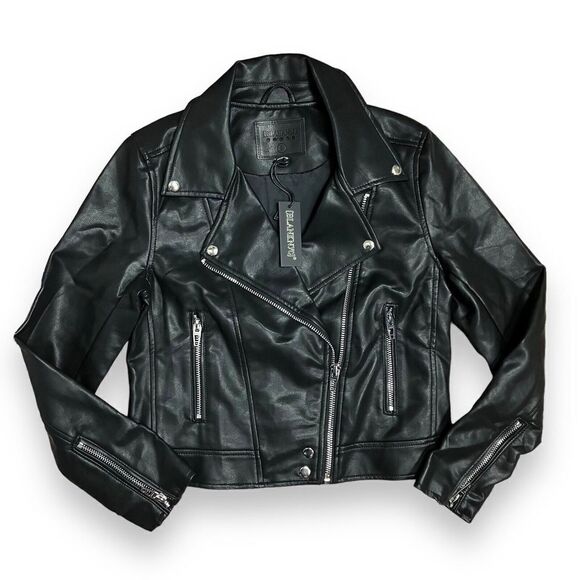 Blank NYC Jackets & Blazers - BLANK NYC Moto Jacket Womens S Black Faux Leather Biker Spring‎ Zip Pockets